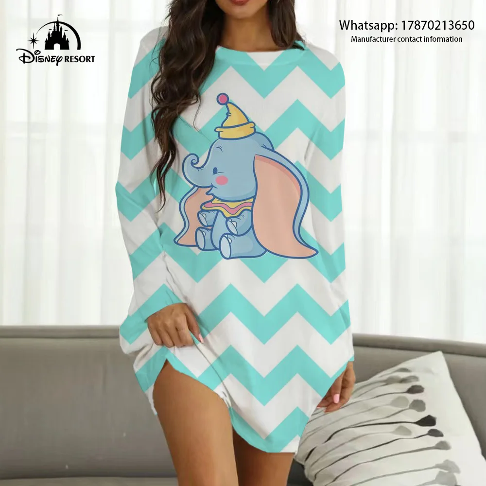 

2024 New Dumbo Cartoon 3D Printed Women’s Round Neck Long Sleeve Casual Sweet Wearable Home Clothes