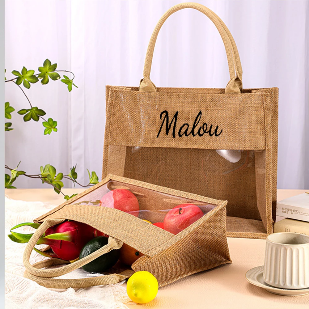 Personalized Tote Gift Bags Bridesmaid Burlap Tote Bags Bridesmaid Bag Gift Custom PVC Jute Tote Bag Wedding Gift Party Gift Bag 25 18cm custom couple name wedding signature guest book classical design acrylic mirror cover personalized blank party gift