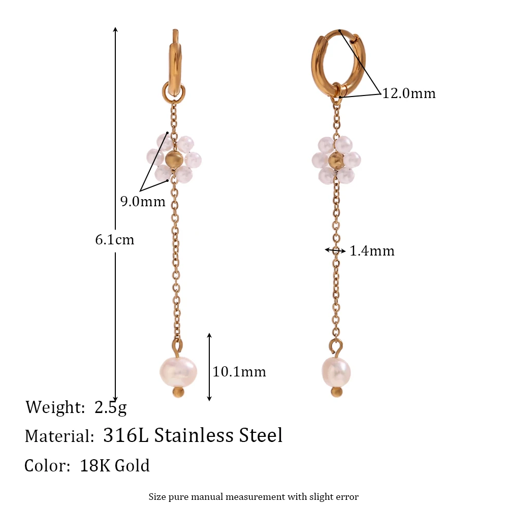 E.B.belle Mini Handmade Freshwater Pearl Flower Hoop Earrings 18K Gold Plated 316L Stainless Steel Lady Jewelry Accessories