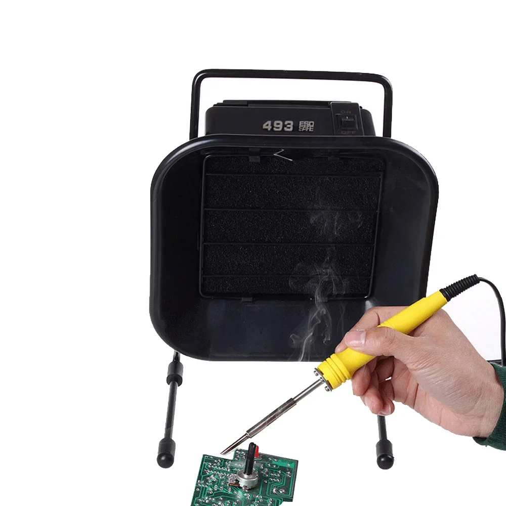 High quality 220V/110V EU/US Plug 30W 493 Solder Smoke Absorber ESD Fume Extractor with 10 free Activated Carbon Filter Sponge