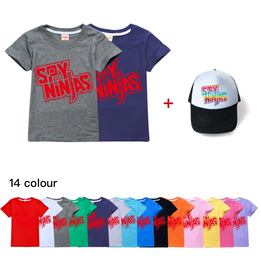 

Kids Cotton T-shirts Baby Girls Boys SPY NINJAS Print T Shirt Children Summer Short Sleeve Tops Toddler Tees Clothes +cap