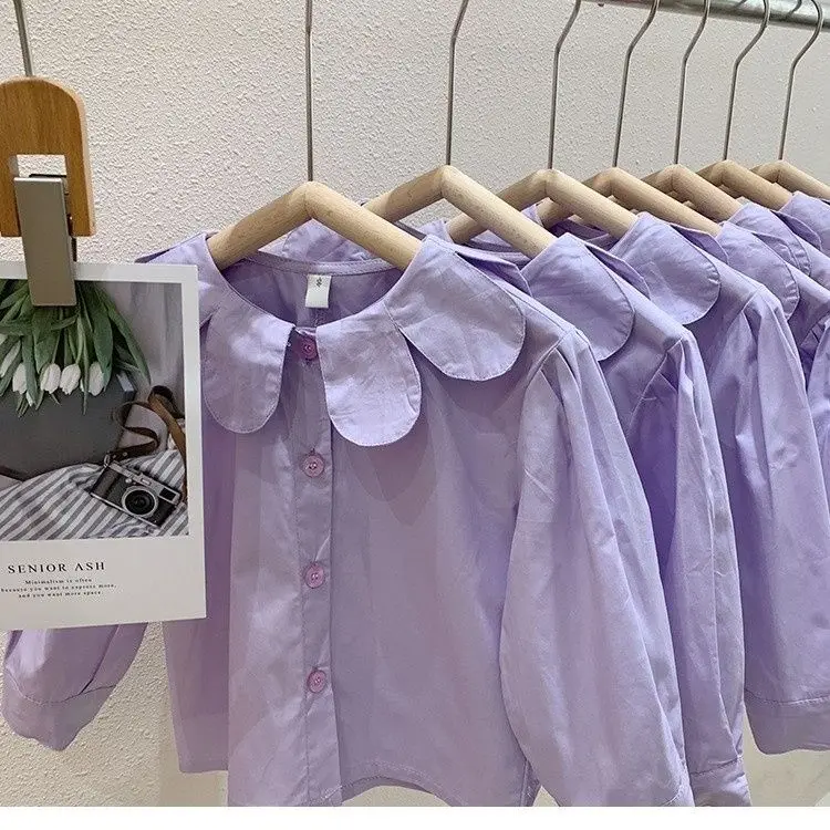 Baby Girls Fashion Purple Shirts Blouses Elegant Kids Girl Spring Autumn Tops Children Birthday Princess Clothes