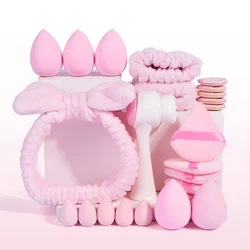 Vegan Makeup Kit: Hypoallergenic Brushes & Sponges with Travel Case, Pastel Beauty Set for Sensitive Skin (Gift Ready) (24PCS - HZTZ - Pink)
