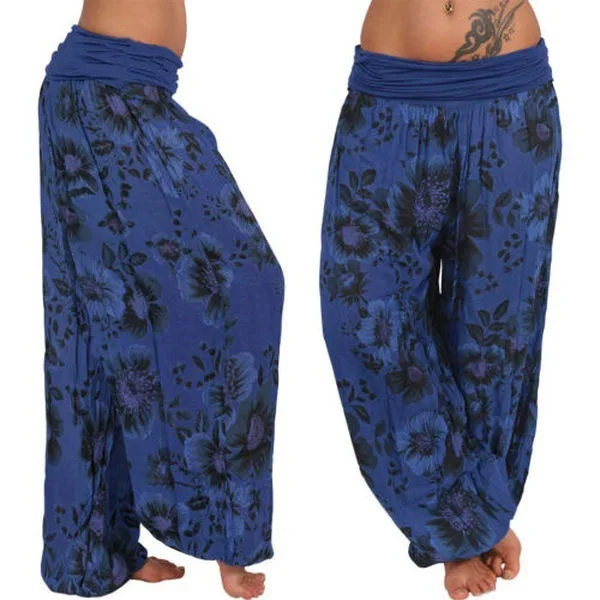 Women Boho Loose Pants Paisley Print High Waist Ankle Tied Harem Pants Baggy Long Bloomers Trousers Female Trousers Pantalones 2
