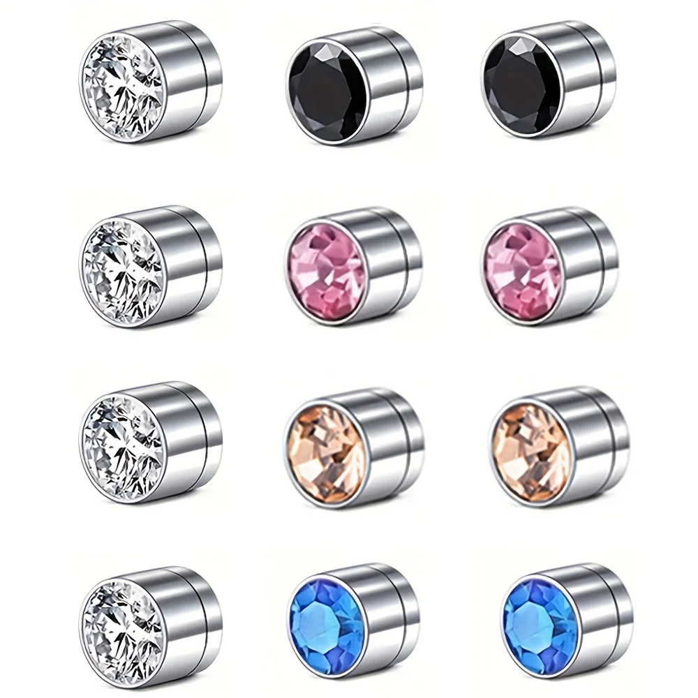 Magnetyczne kolczyki do nosa - 12 sztuk biżuterii bez przekłuwania dla kobiet i mężczyzn - czarne, srebrne, różowo-złote