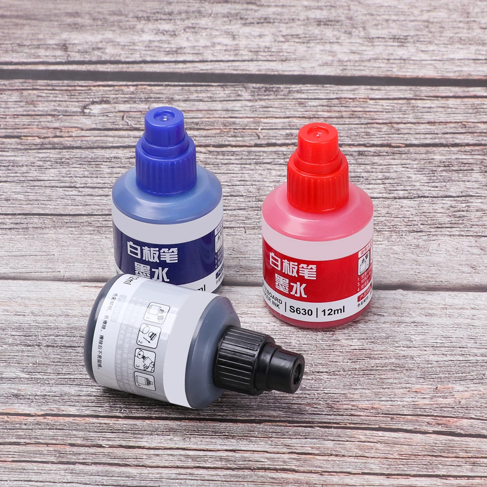 Whiteboard Pen Ink 12ml Refill Instantly Dry Erasable for School Office Supplies Stationery Black Red Blue