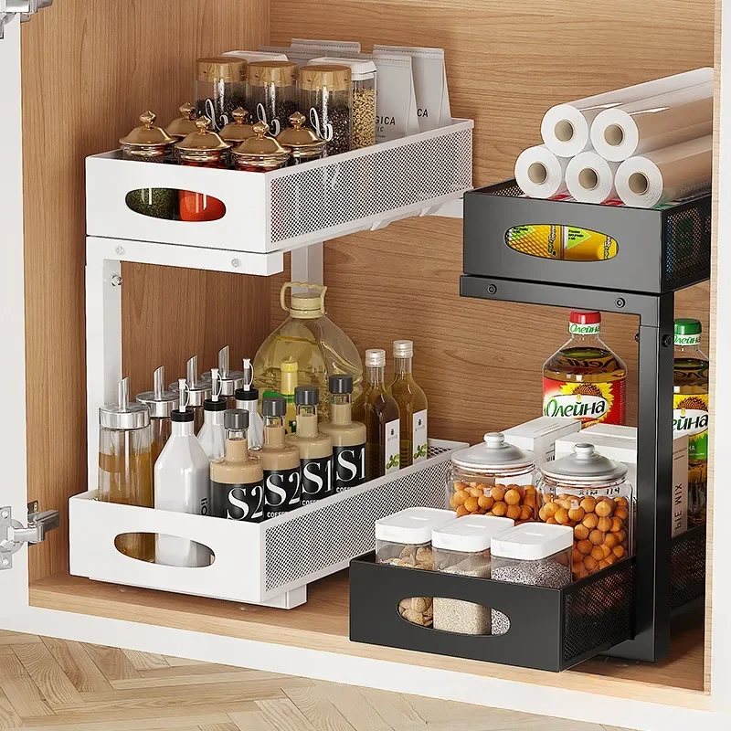 Under Sink Organizers and Storage, Adjustable 2 Tier Metal Pull out Cabinet Organizer for Bathroom, Kitchen, Pantry 3