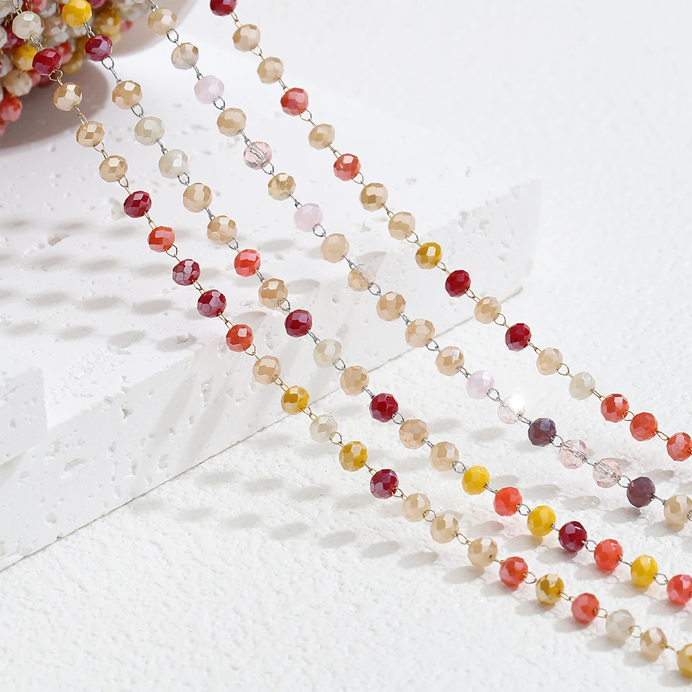 1 Meter Crystal Stone Stainless Steel Beaded Chain in Vibrant Red and Purple