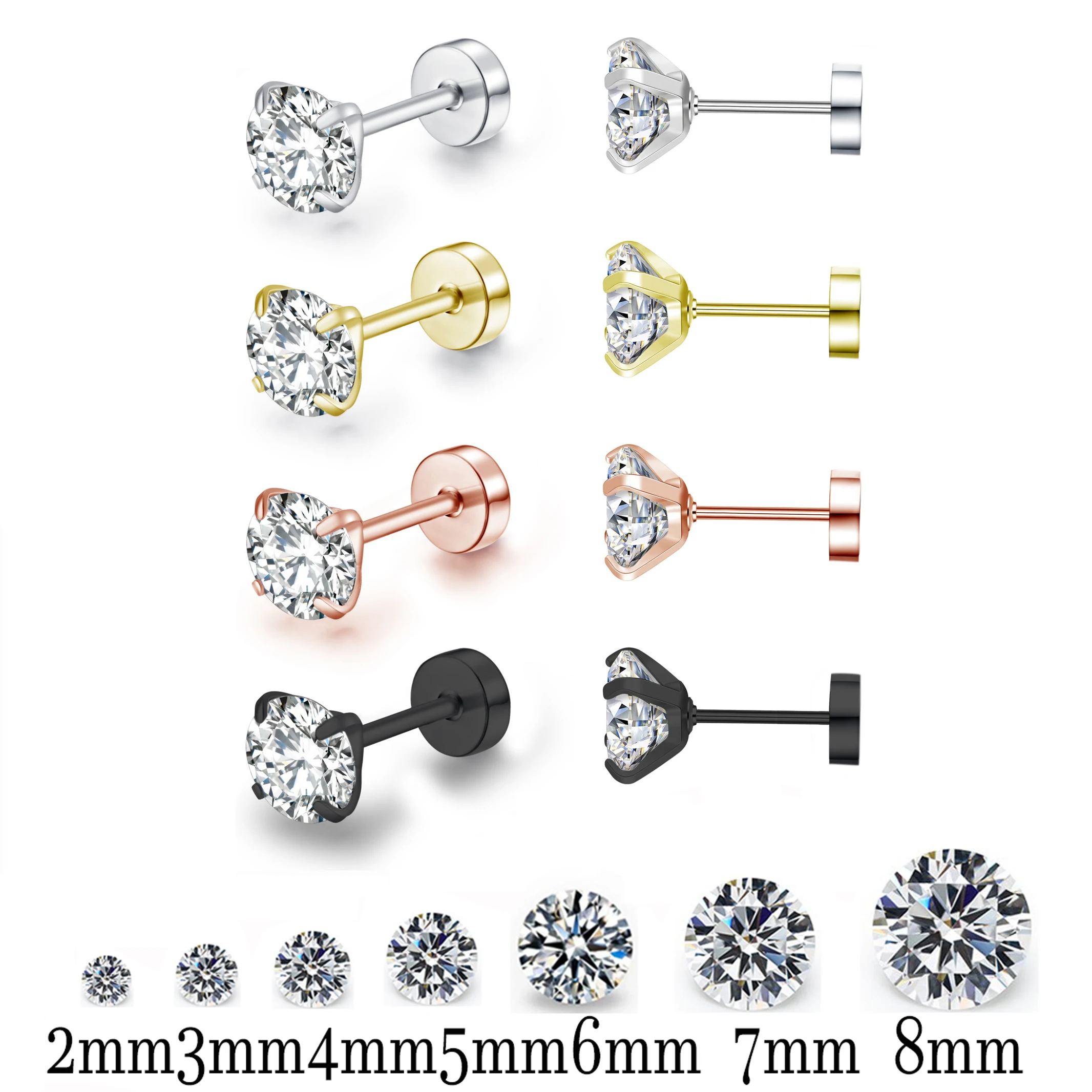 Stud Earrings Crystal Earrings Fashion Earrings Colorful Earrings Stainless Steel Earrings Metallic Color Earrings Metal Earrings Artificial Crystal Earrings Cubic Zirconia Earrings Crystal Zircon Earrings 4 Color Top Unisex Women Men Round
