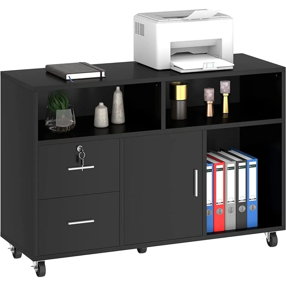 Black Filing Cabinets 2 Drawer Mobile Lateral Storage Cabinet With Lock and Open Storage Shelves for Home Office Freight free wood chest of drawers with metal legs drawer organizers black 5 drawer dresser for bedroom modern storage dresser freight free