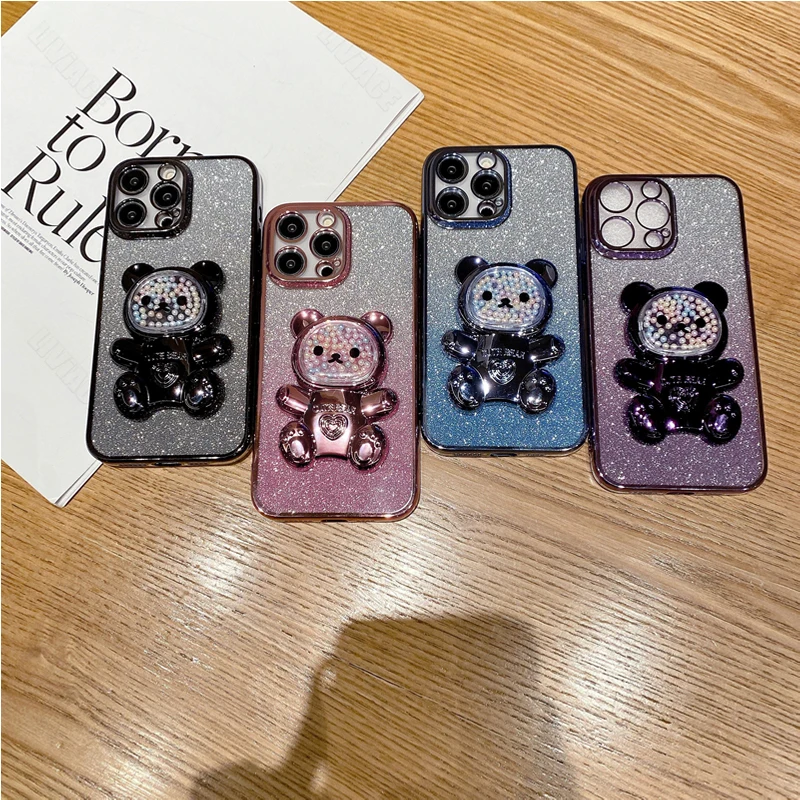 Sparkling Bear Bling Silicone Phone Holder Case