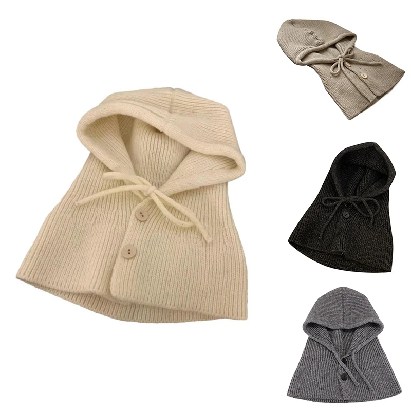 Winter Hat With Hood & Scarf Knitted Balaclava Beanie For Women & Girls Warm Breathable Adjustable-Grey High Guality