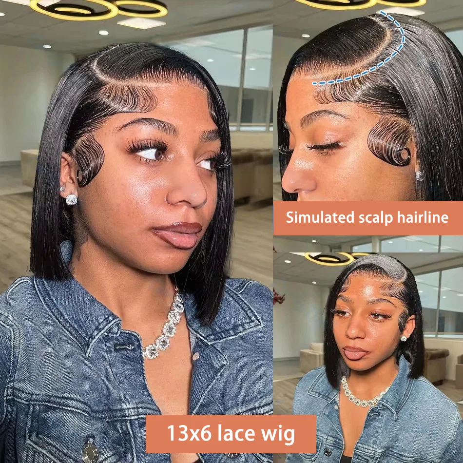10 14 Inch 13x4 13x6 Bone Straight Lace Frontal Human Hair Wig Pre Plucked Brazilian Remy Short Bob Wig For Women