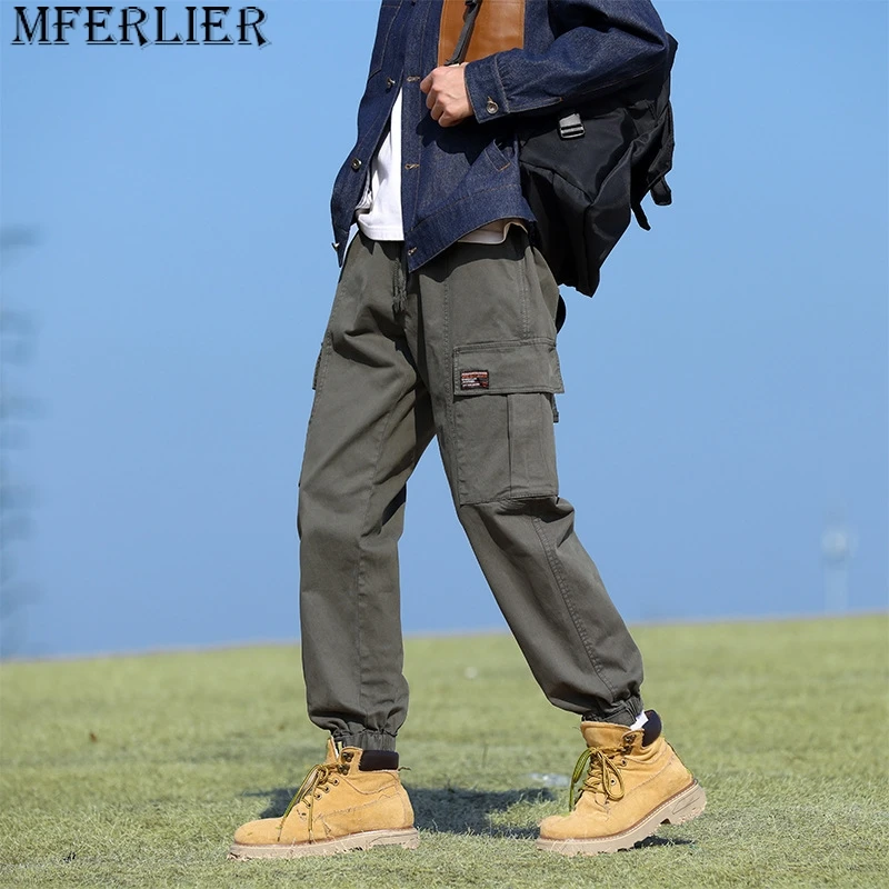

Plus size Casual trousers men's spring new big size work trousers men's elastic waist trousers cargo pants 6XL 7XL 8XL