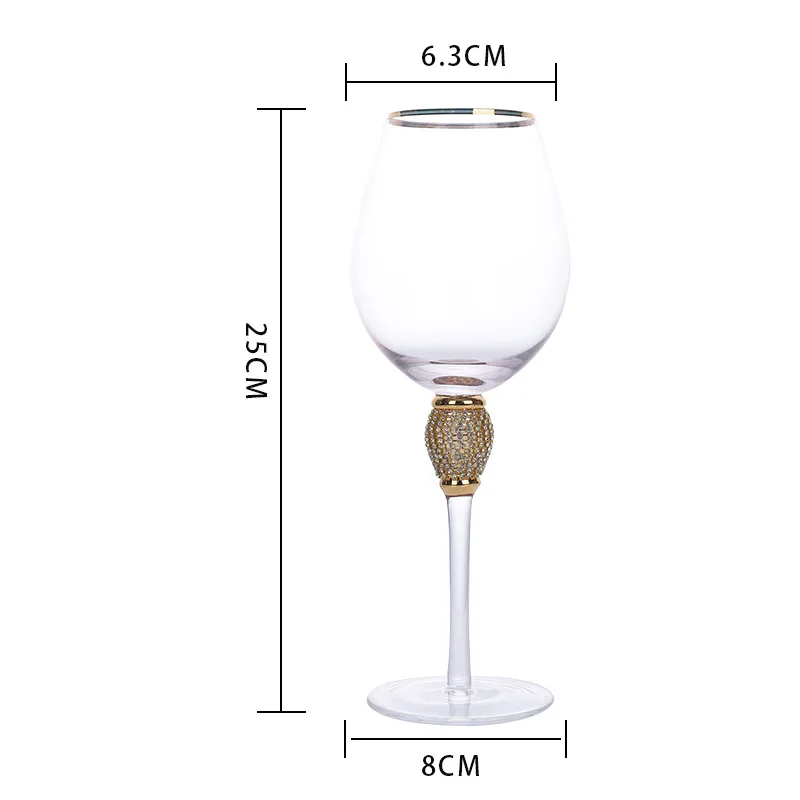 Palace Luxury Western Wine Cup Goblet Gold-Inlaid Diamond Handmade Cocktail Champagne Wine Mug Holiday Gift Red Glass