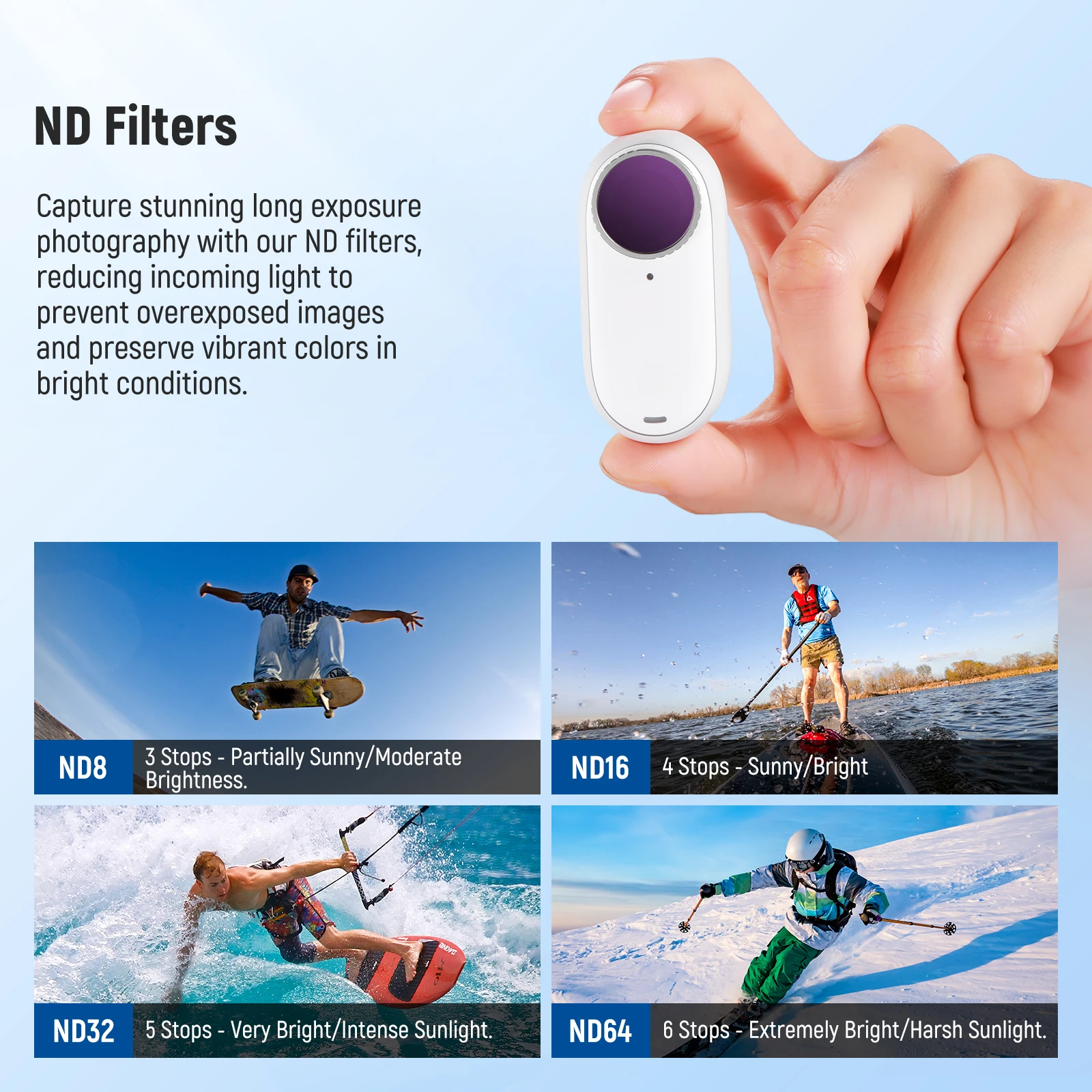 NEEWER 4 Pcs ND Filter For Insta360 GO 2/GO 3 Action Camera Accessories Polarizer Neutral Density Filters with Multi Nano Coated 6