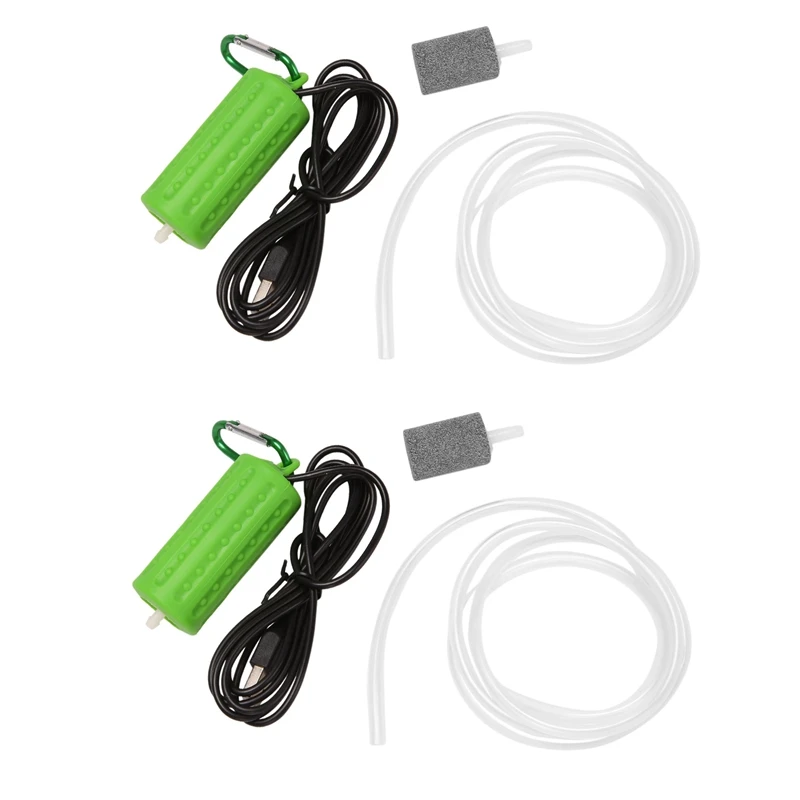 

2X USB Mini Aeration Pump Air Pump Aquarium Aerator Ultra Quiet Mini Fish Tank Go Fishing Oxygen Pump -Green