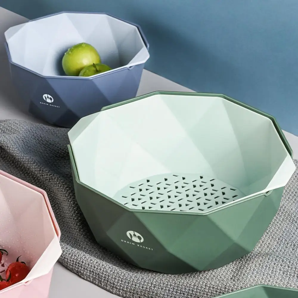 

Double-layer Plastic Drain Basket Vegetables Fruit Rice Strainer Wash Colander Kitchen Fruit Washing Plate Kitchen Storage