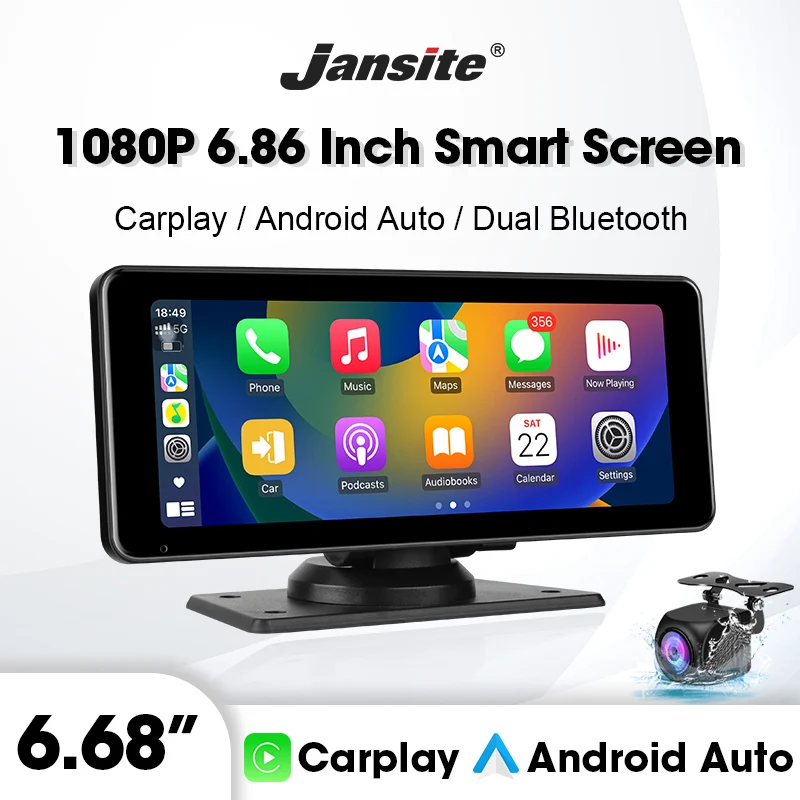 

Jansite 6.86" 1080P Rearview Camera Wireless Carplay & Android Auto Car Display IPS Portable Car Multimedia Head bUnit USB AUX
