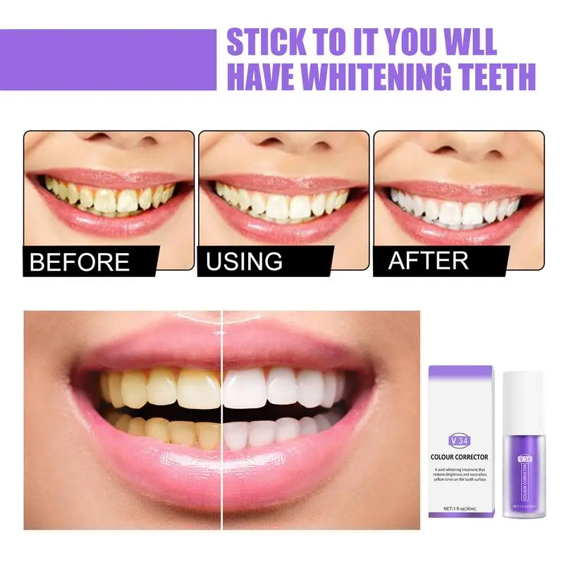 2pcs 30ml V34 Teeth Whitening Toothpaste Tooth Colour Corrector Enamel Care Toothpaste Intensive Stain Removal Reduce Yellowing