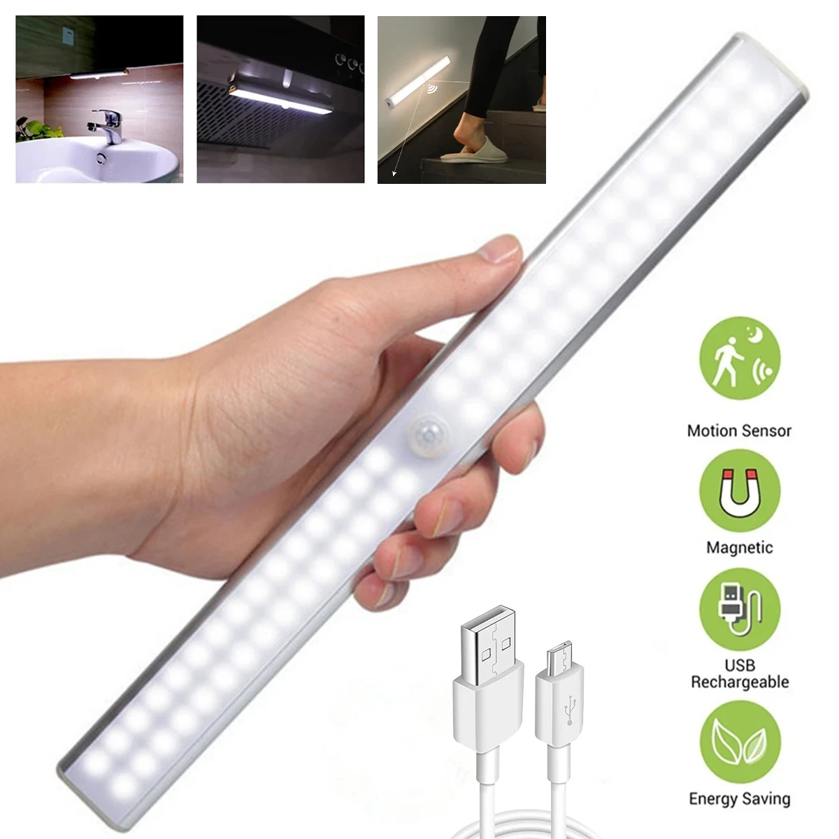 Lumière LED sans fil aste par USB pour Cisco, bande magnétique, détecteur de mouvement, lampe de nuit pour chambre, sous armoire, cuisine, 24, 40/60