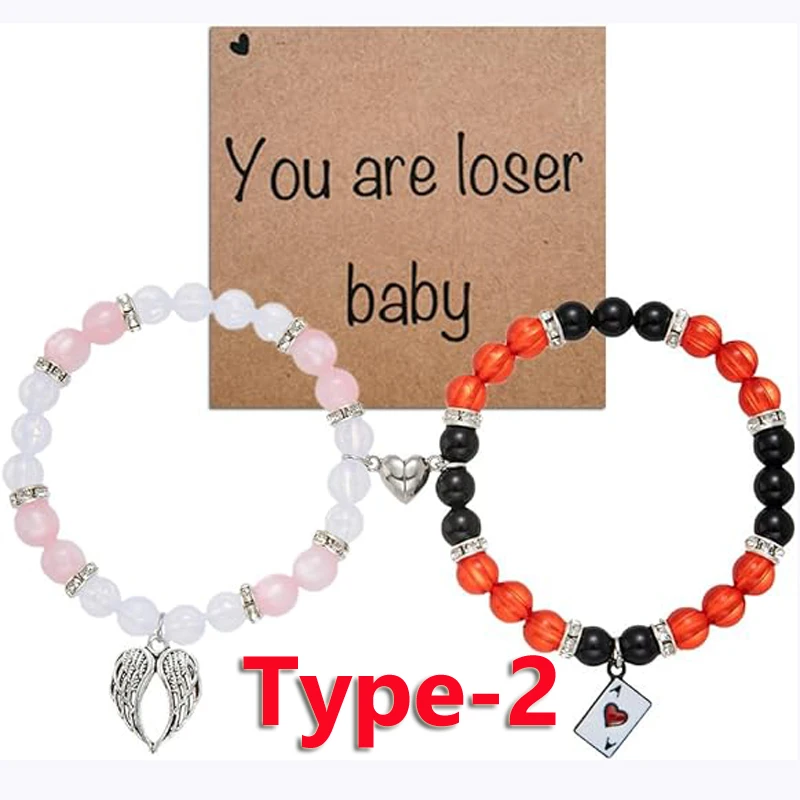 thumbnail image 1 of Hazbin-Pulseras angulares de Anime Merch, brazaletes a juego con corazón, regalos para mujeres y hombres, con tarjeta de bebé, 1 of 5