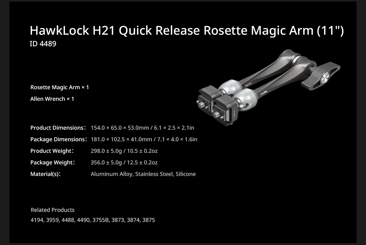SmallRig HawkLock H21 Quick Release Rosette Magic Arm 11" / 7" /Quick Release Magic Arm mit Kugelkopf Belastung 3kg – Detail 12