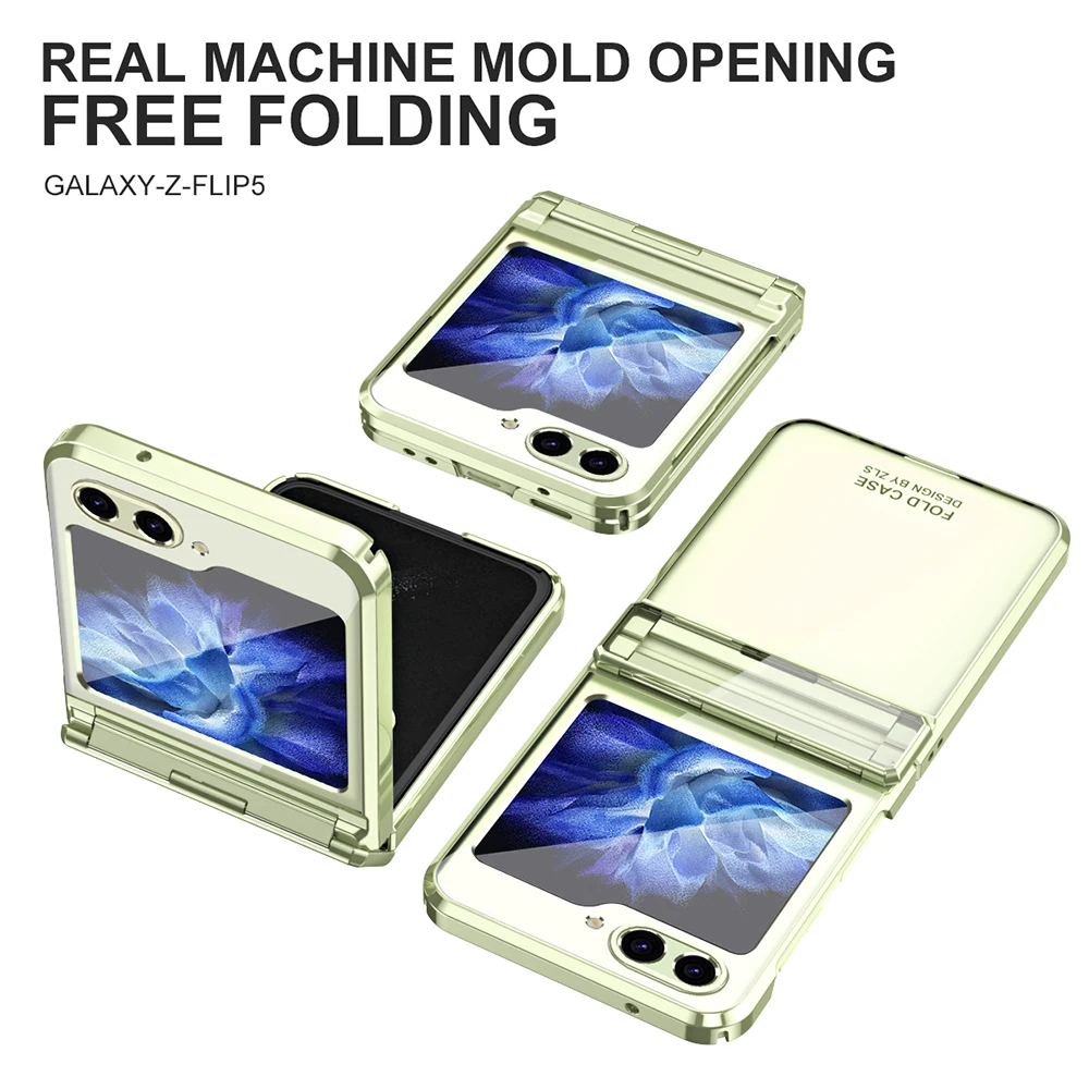 

Mobile Phone Case For Samsung Galaxy Z Flip 5 Electroplated Transparent Hinge All-inclusive Collapsible Screen Protection Cases