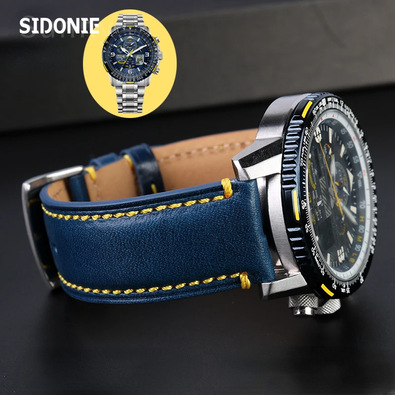 Cinturino Per Orologio In Vera Pelle Per Citizen Cinturino Per Orologio Blue Angel Jy8078-52L Y8078-01L Di Seconda Generazione Blue Angel Pelle Bovina