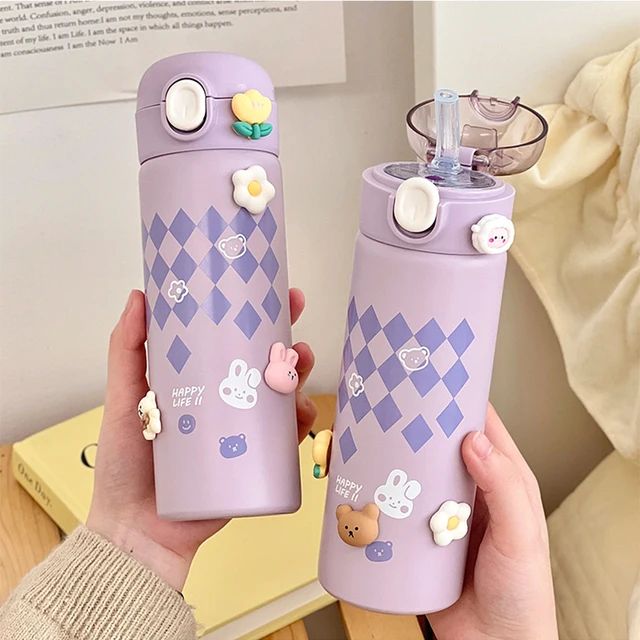 380ml Kawaii Water Thermal Bottle Insulated Stainless Steel Coffee Tea  Thermal Cup Tumbler With Straw Drinking Bottle GirlGift