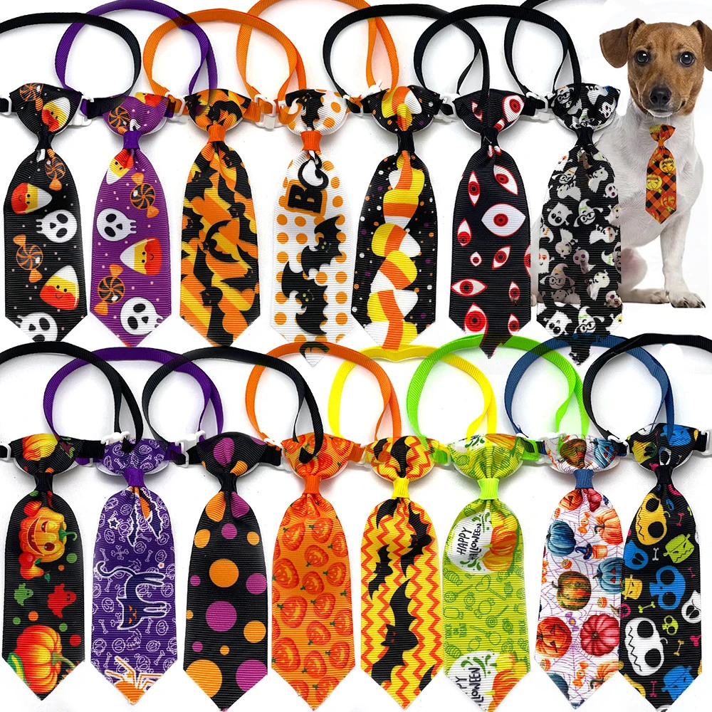 Wholesale Halloween Pet Dog Bow Ties for Small Dog Puppy Pet Holiday Supplies Pumpkin Skull Pattern Style Dog Grooming