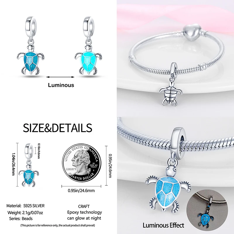 Hot Sale 925 Silver Color Fireflies Bees Stars Turtles Luminous Charms Beads Fit Pandora 925 Original Bracelets DIY Jewelry Gift