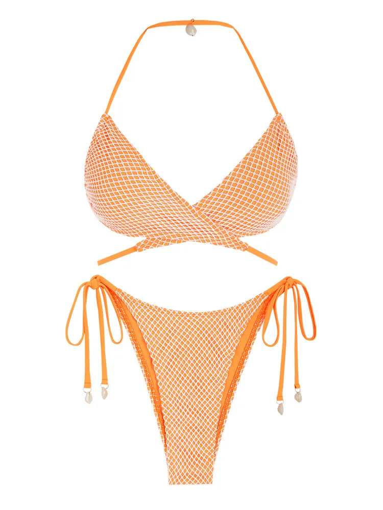 ZAFUL Maillot De Bain Pour Femme Maillots De Bain Assortis Multiway Contraste Résille Licou Bandeau Cravate Côté Tanga Ensemble Bikini Deux Pièces_voghion.com