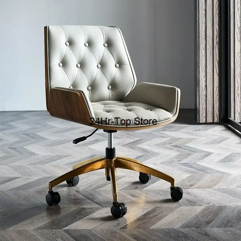 

Light Luxury Computer Chair Leather Comfortable Office Seat Swivel Chair Bedroom Upgrade Study Leisure Reclining Table And Chair