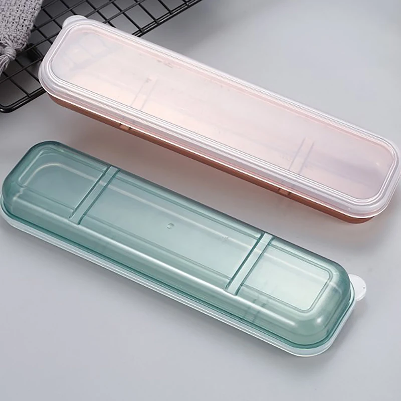 Travel Outdoor Reusable Tableware Box School Home Slot Design Practical Cutlery Transparent Cover Storage Box Tableware Storage Box