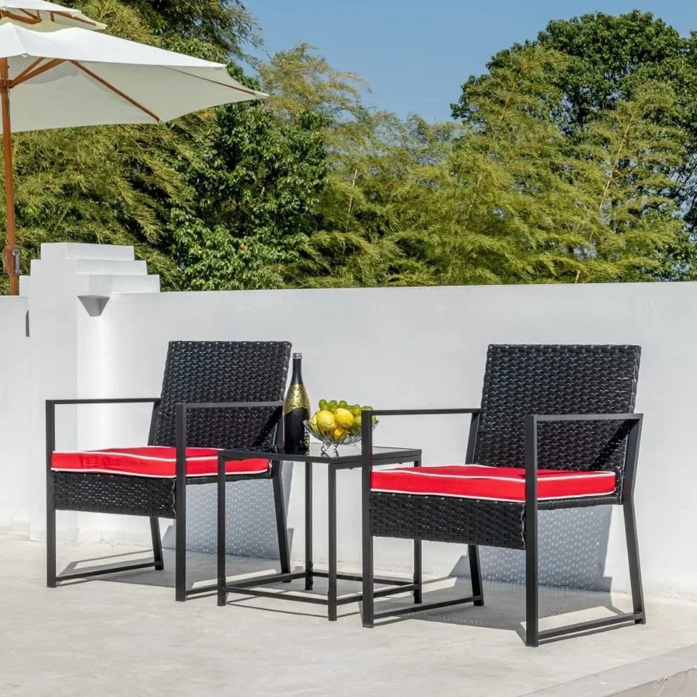 

Aug-guan Patio Furniture Set,Wicker Bistro Set 3 Pieces Outdoor Furniture,Rattan Table and Patio Chairs （red）