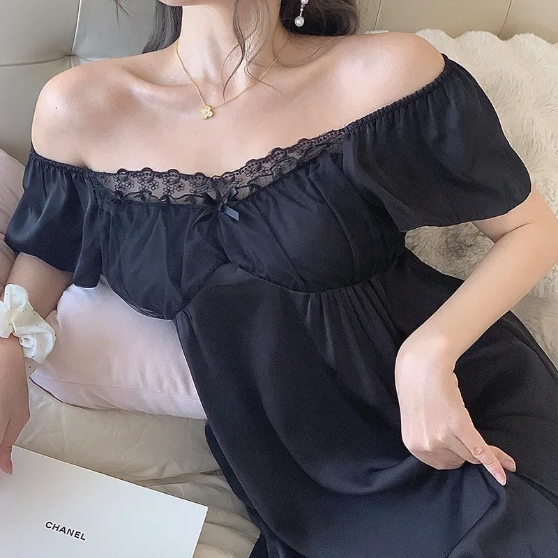 ملابس نوم صيفية من الحرير الجليدي مع وسادة صدر على طراز الأميرة الحلوة بأكمام قصيرة، ملابس منزلية يمكن ارتداؤها للنساء