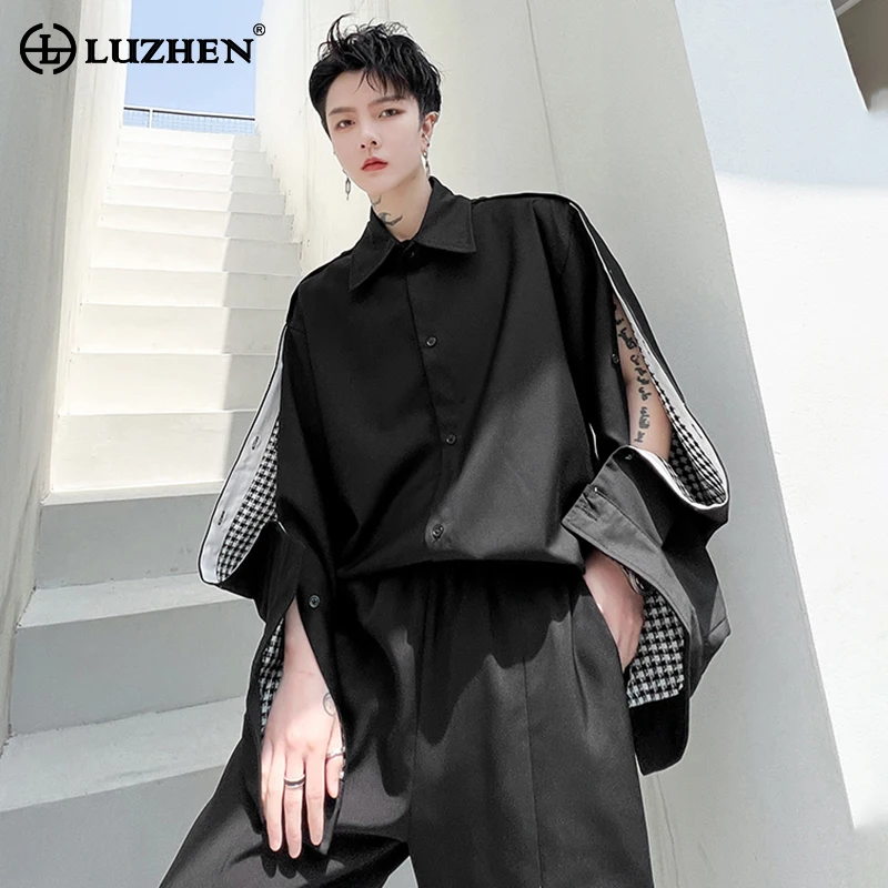 

LUZHEN Color Contrast Detachable Long Sleeve Shirts Men's Loose High Street Original Fashion Casual Tops 2024 Spring New LZ1423