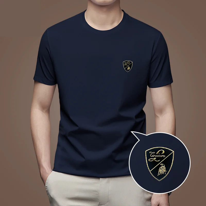 Herr t-shirt med tryck rund hals modal material casual top_voghion.com