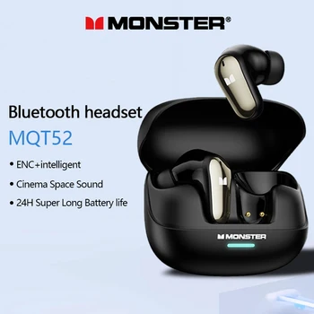 Monster MQT52 Wireless Bluetooth 5.4 Earphones Long Battery Life Gaming Headphones Dual Mode HIFI Stereo Sound Headset With Mic