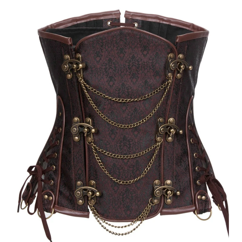 

Steampunk Corsets Steel Bone Spiral Underbust Bustiers Plus Size Black Brown Leather Corset Tops Chain Gothic Pirate Vintage