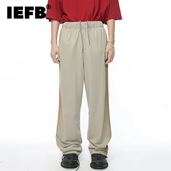 IEFB 남성용 신축성 허리 레이스업 바지, 한국 스타일, 남성 와이드 레그 바지, 캐주얼 2024 패션, 얼룩 루즈, 여름, 9C5295, 신상