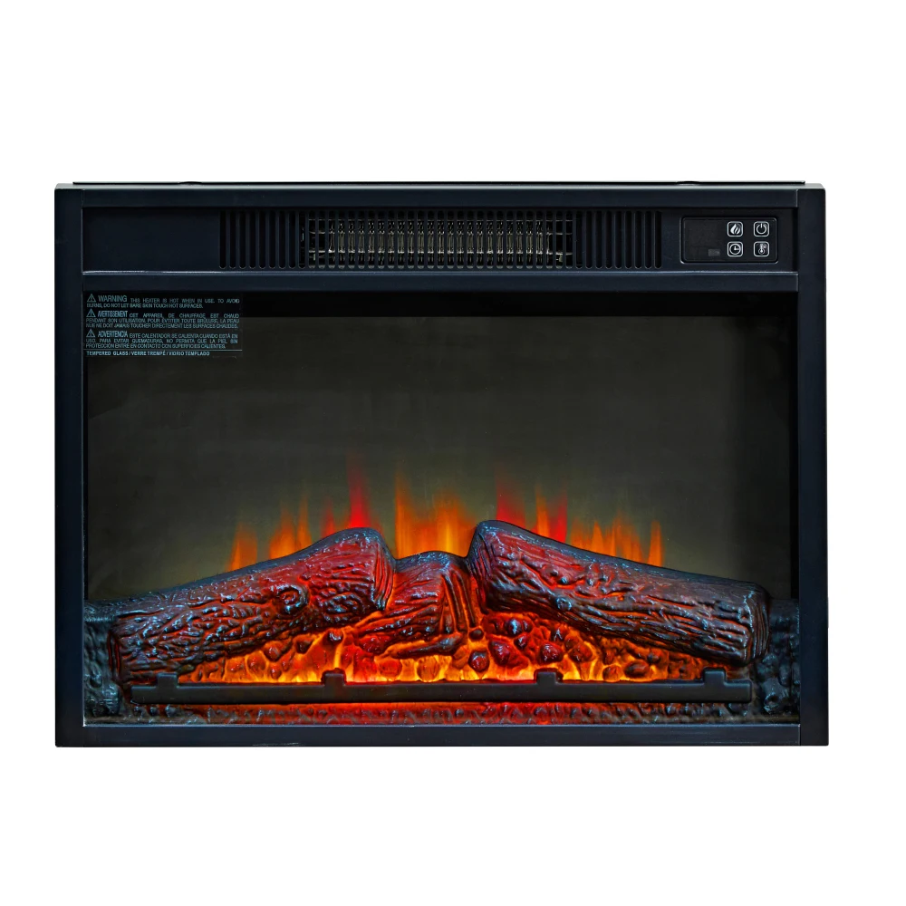 23" Electric Fireplace, 3DInfrared Black Fireplace Electric Insert Heater, with IR Remote Control, Glass View, Adjustable 2