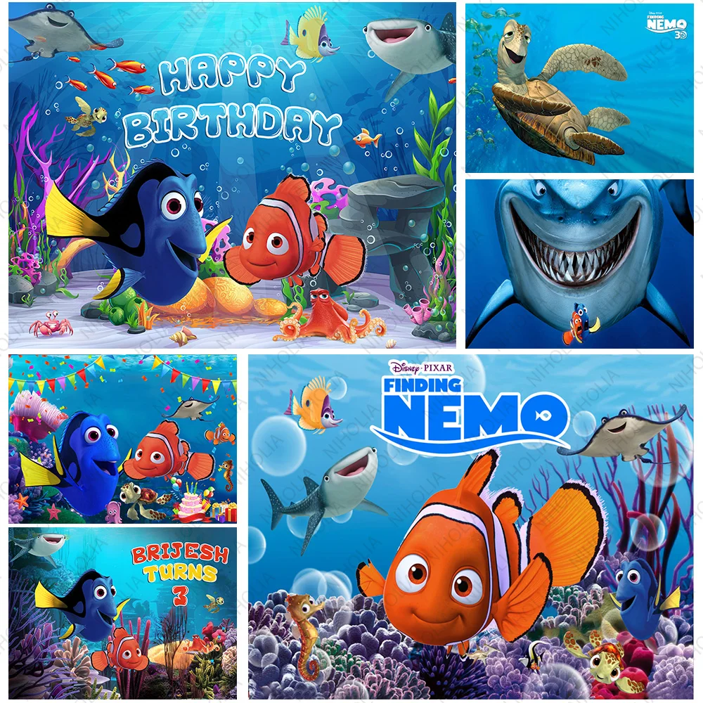 

Disney Finding Birthday Party Backdrop Boy Kid Nemo Dory Marlin Corals Bubbles Underwater Photographic Background Photo Studio