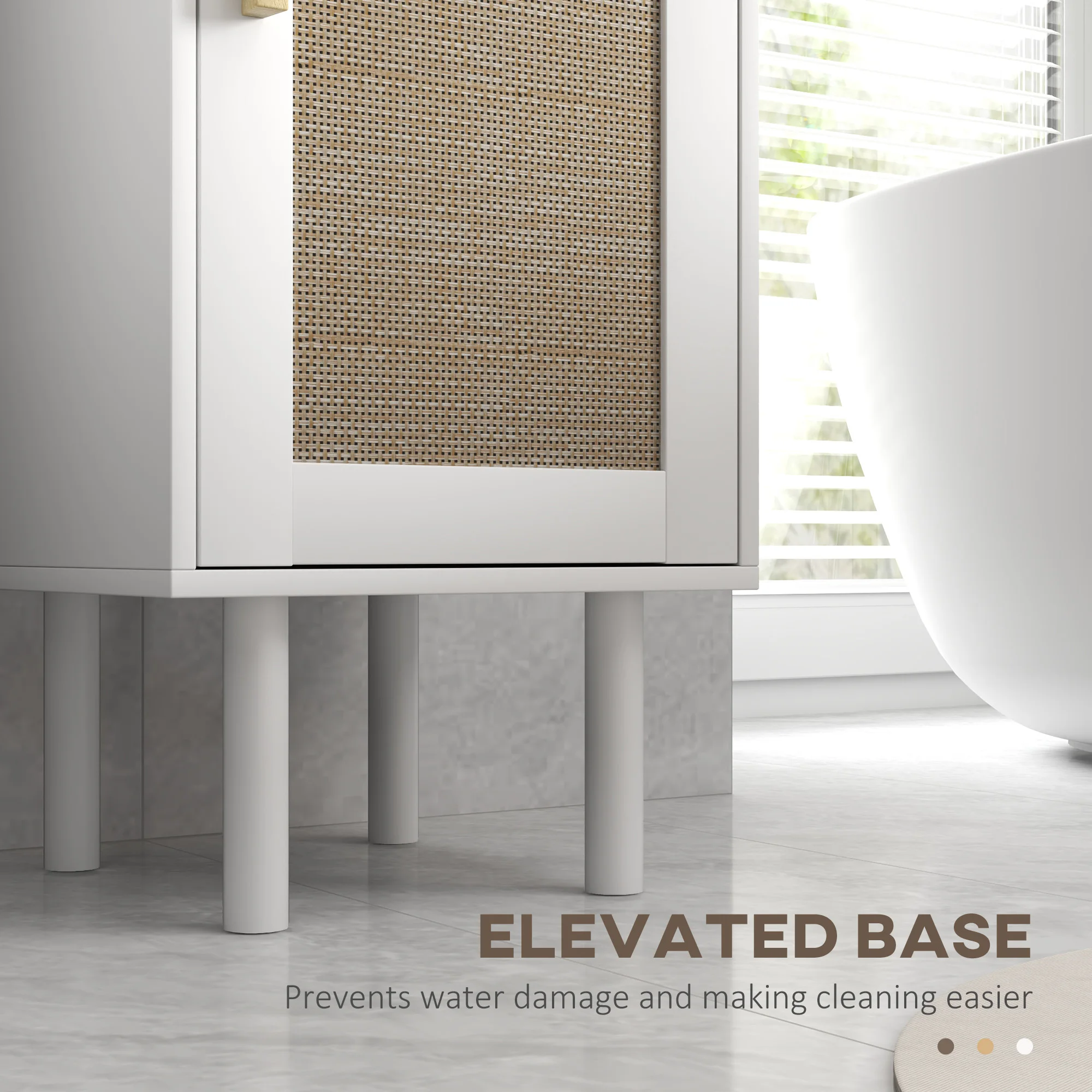 Homcom Tall Bathroom Storage Cabinet with Rattan Doors, Freestanding Bathroom Cabinet with Open Shelf, Drawer, White 6
