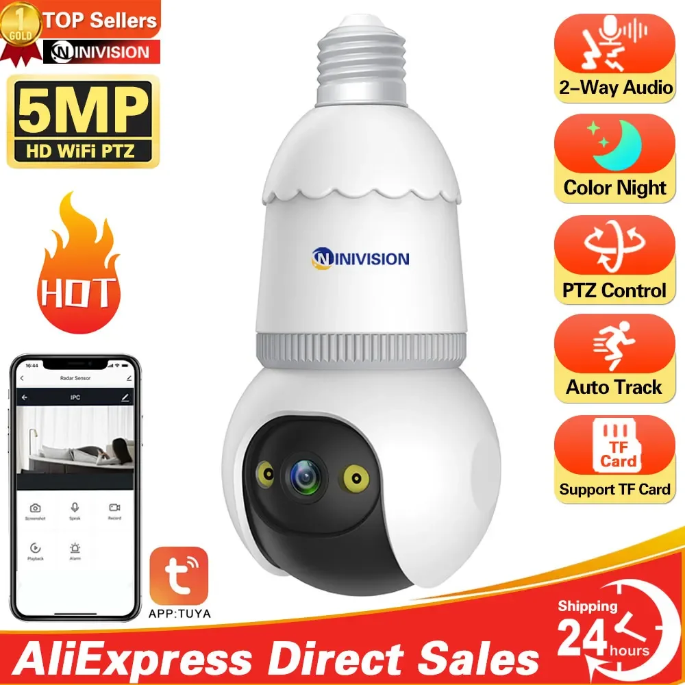 

5MP Bulb E27 Surveillance Camera Full Color Night Vision Automatic Human Tracking Zoom Indoor Security Monitor Tuya Smart Life