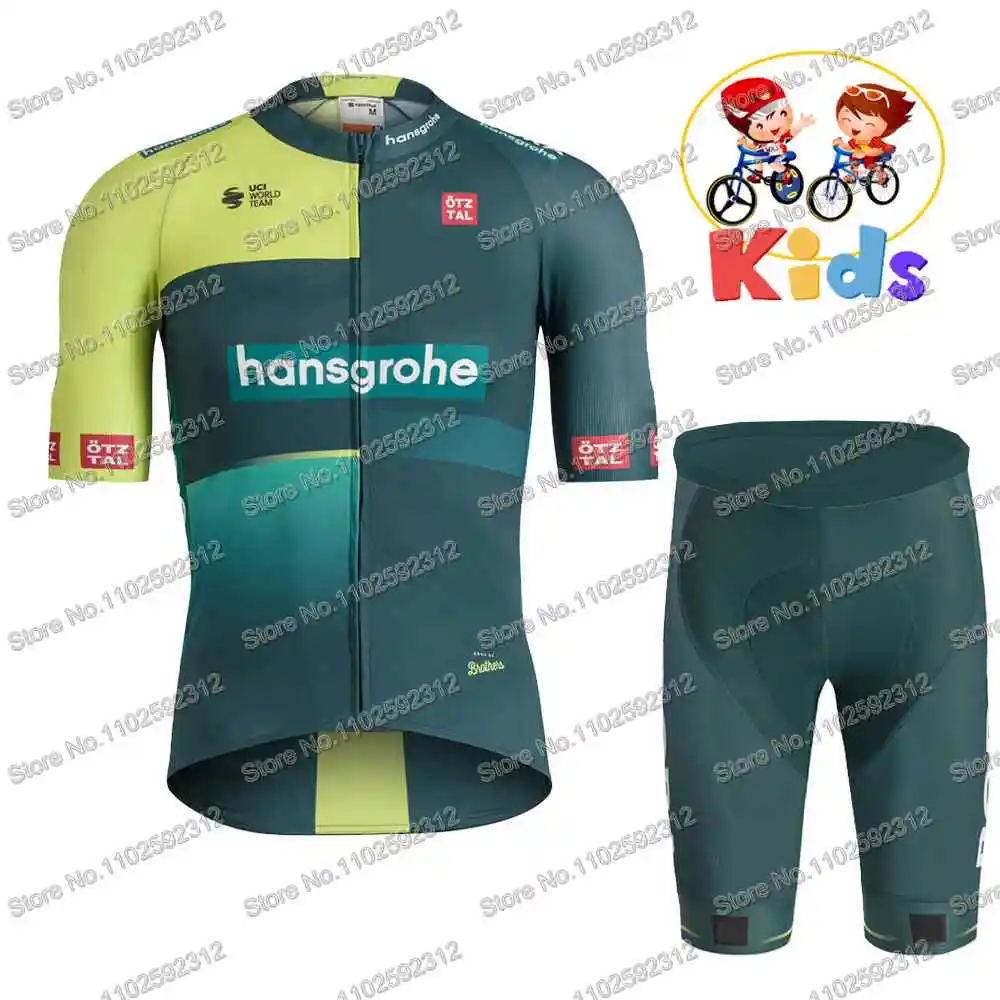 Kids Boraful Hansgrohe Team Cycling Jersey Set Short Sleeve Cycling Clothing Road Bike Shirts Bicycle Shorts Windproof Vest