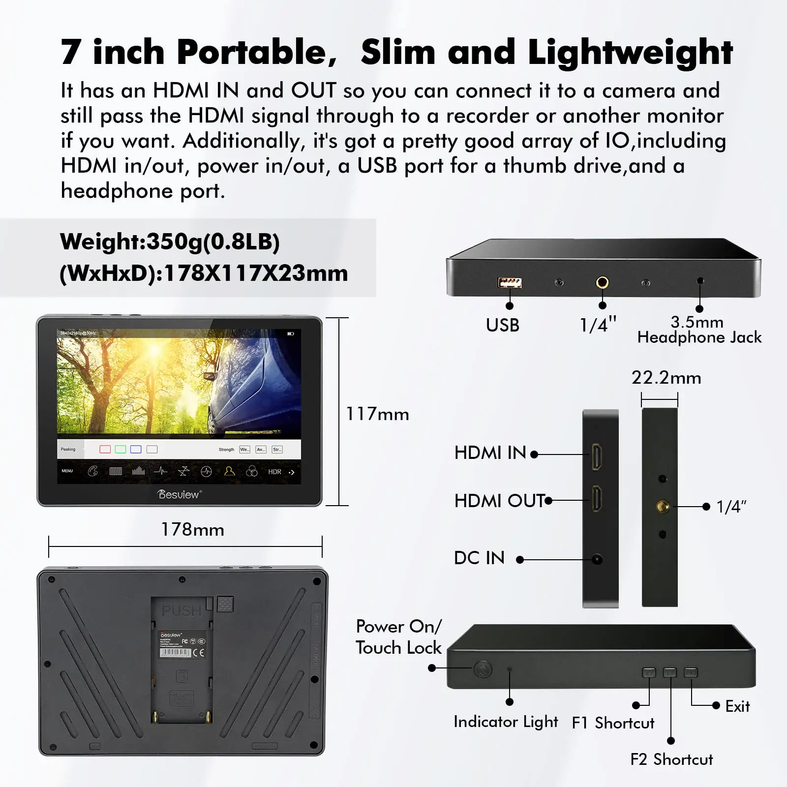 Desview R705 ī޶  450 Ʈ, 7 ġ, 4K HDMI ȣȯ Է , 3D LUT ġ ũ, ī޶  ̺ ۿ
