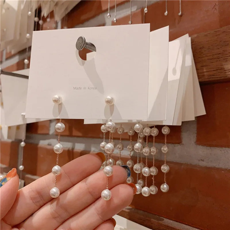 Long Pearl Tassel Earrings Sweet Pendant Earrings for Woman Fashion Jewelry