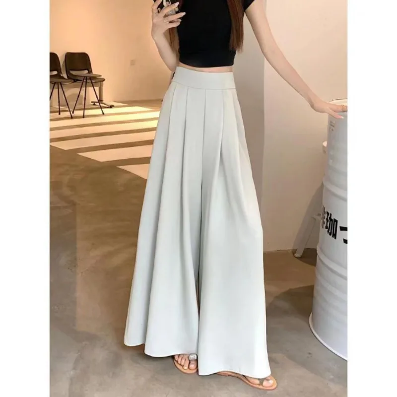 Pleated Suit Pants  Loose Wide-leg Pants and Skirts  Summer Thin High-waisted Casual Pants and Skirts for Women